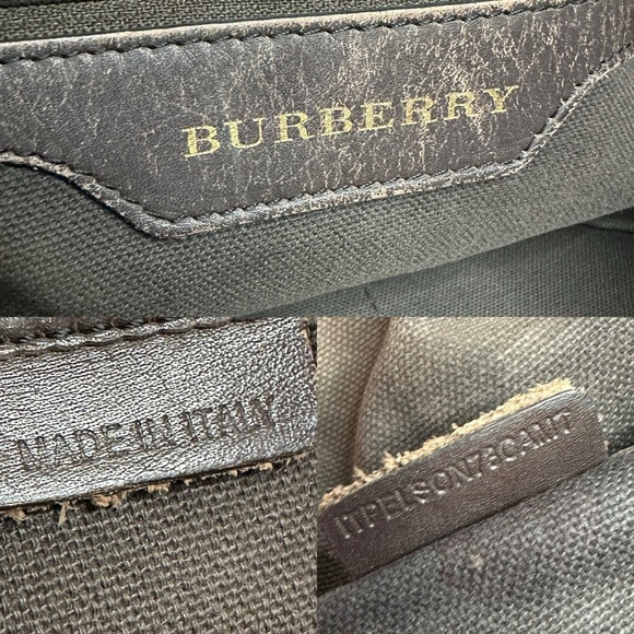 💯Authentic  BURBERRY HAYMARKET CHECK TOTE BAG LEATHER  HANDBAGS WOMEN🍀 - Picture 13 of 17